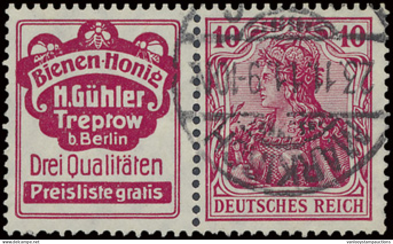 W 3.2 Germania 10pf. Rood + Reclame Bienen Honig M. Gühler, Zm (Mi. €500) - Otros & Sin Clasificación