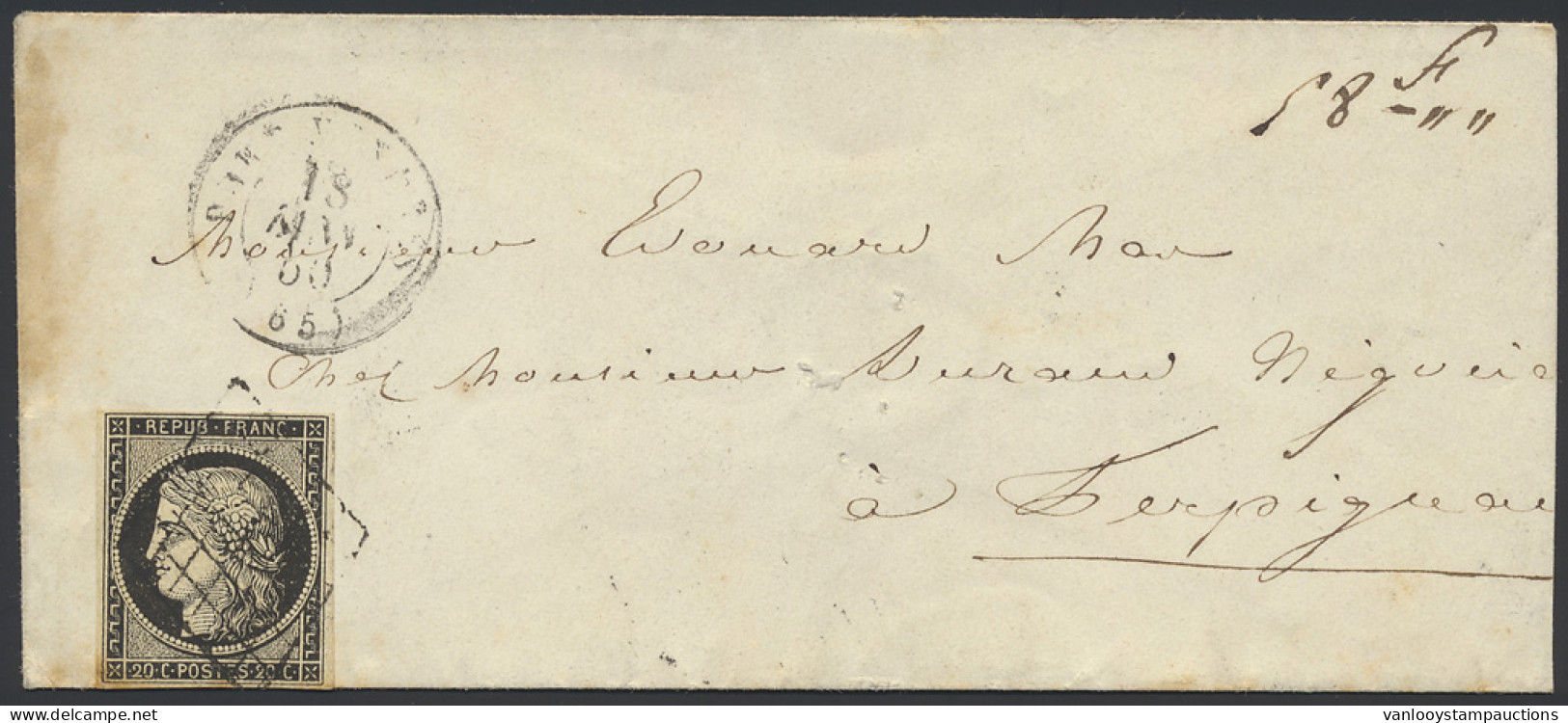 N° 3 20c. Noir Sur Jaune, Goed Gerand, Op Mooie Brief Naar Perpignan, Zm (Yv. €110) - 1849-1850 Ceres