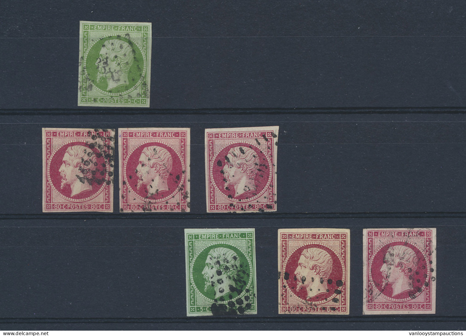 N° 12 + 12c + 17A + 17B (4x) Mooie Selectie Met 7 Volrandige Zegels Zonder Gebreken, Maar Wat Minder Mooi Gest., Zm/m (Y - 1863-1870 Napoléon III. Laure