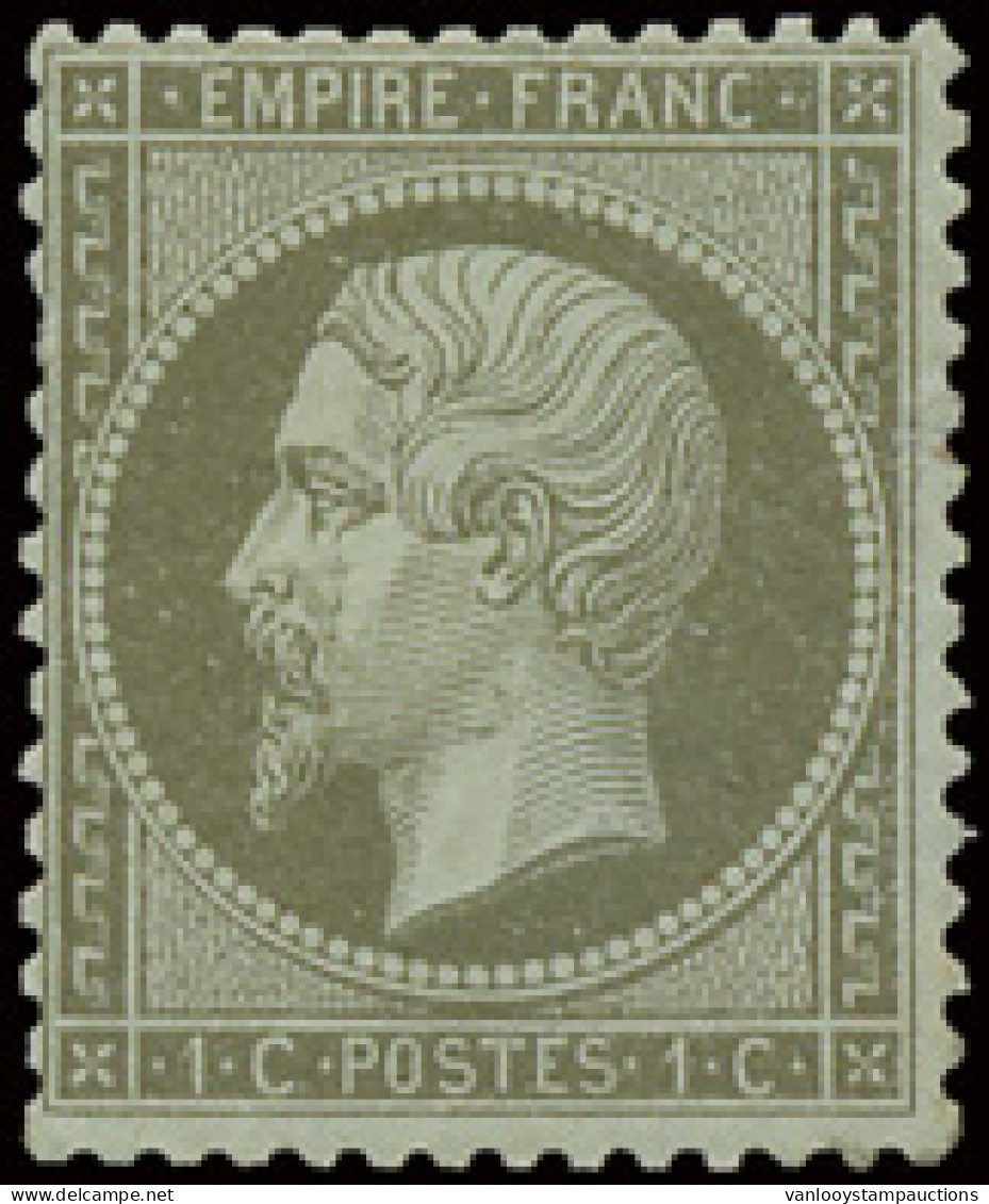 ** N° 19 Napoléon III 1c. Vert Olive Met Volle Originele Gom Zonder Scharnierspoor, Tanding Wat Onregelmatig, Met Fotoce - 1863-1870 Napoléon III Con Laureles