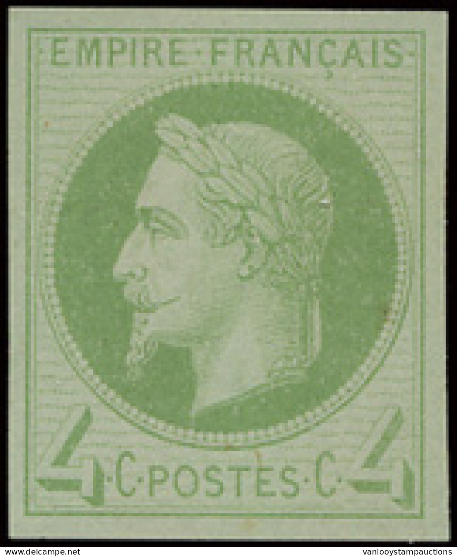 Napoleon III Lauré, 4c. Vert-jaune Sur Verdâtre, Ongetande Zegel Uitgegeven Ter Gelegenheid Van De Wereld Expo Van 1867, - 1863-1870 Napoléon III Con Laureles