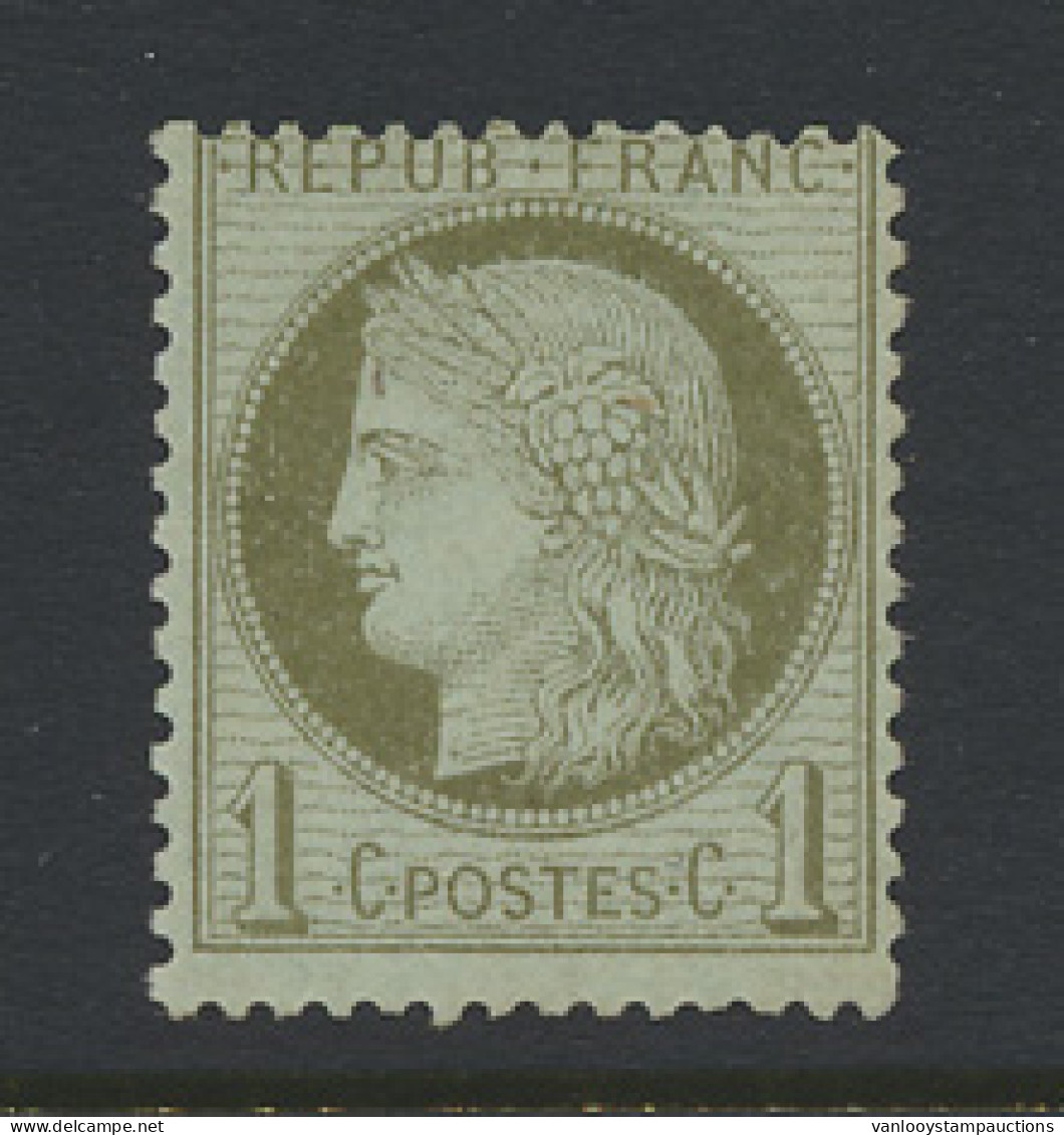 * N° 50 1c. Vert Olive Met Originele Gom En Licht Scharnierspoor, Zegel Wat Gedecentreerd, Zo Niet Zeer Mooi, Zm/m (Yv.  - 1871-1875 Ceres