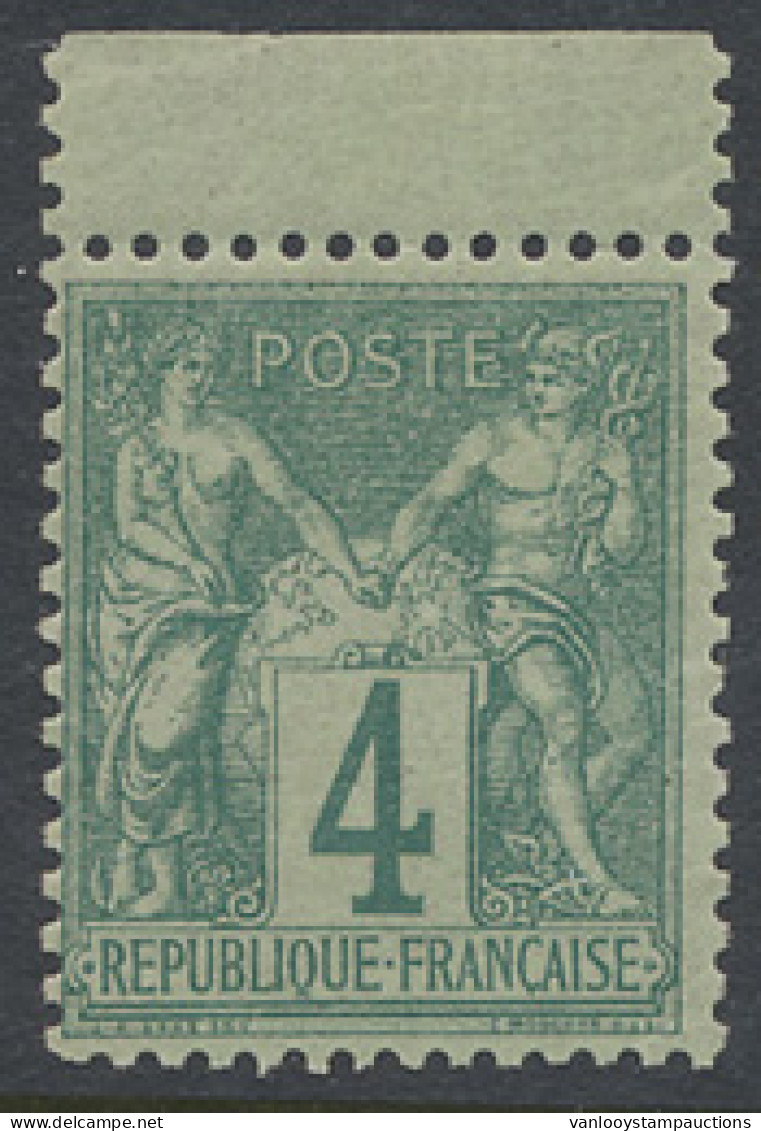 * N° 63 4c. Vert Type I Met Bladboord, Zeer Frisse Originele Gom Met Zeer Lichte Scharnierspoor, Zm (OBP €220) - 1876-1898 Sage (Type II)