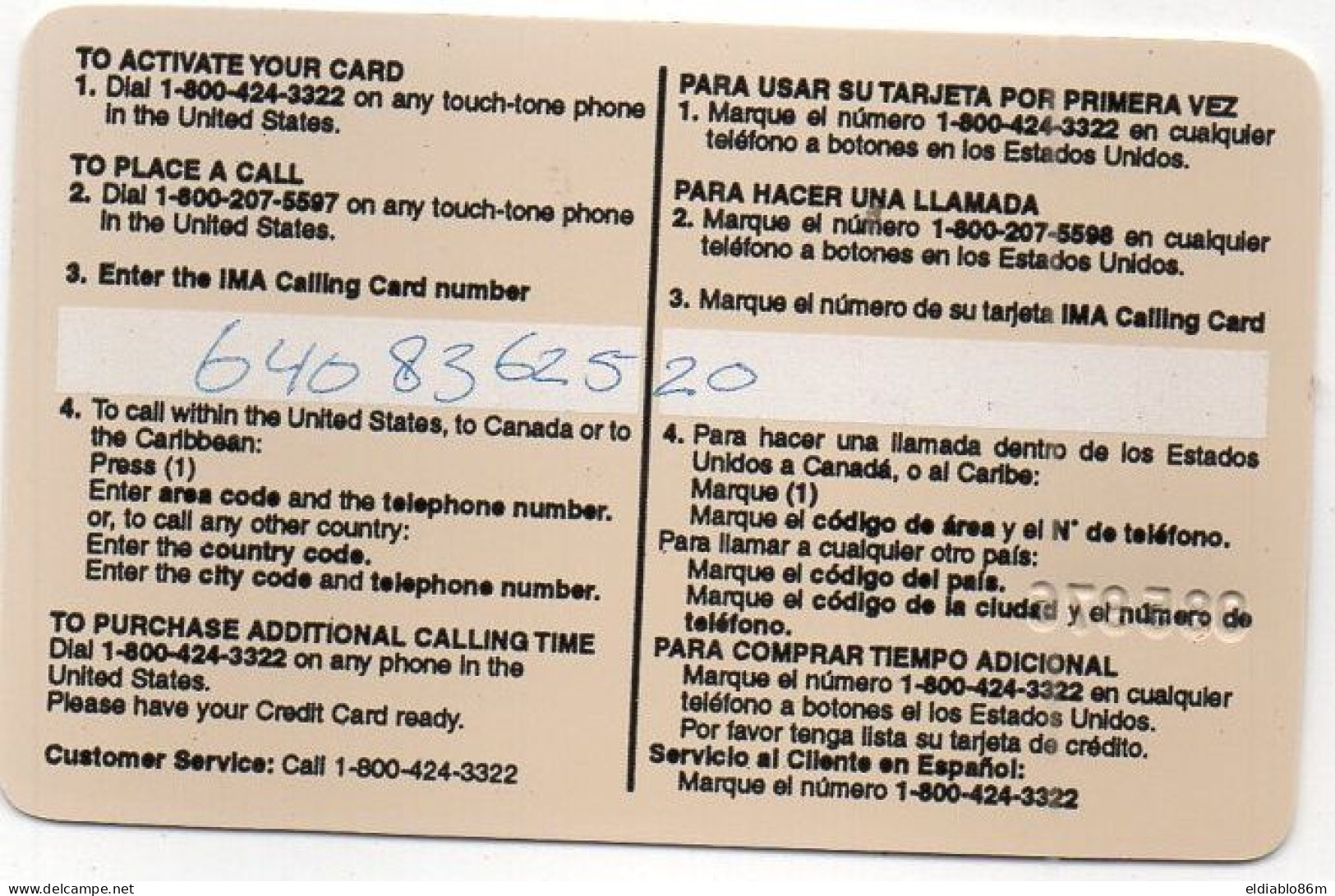 UNITED STATES - PREPAID - AT&T - IMA CALLING CARD - COBRAND SOUTH AMERICAN AIRLINES - AT&T