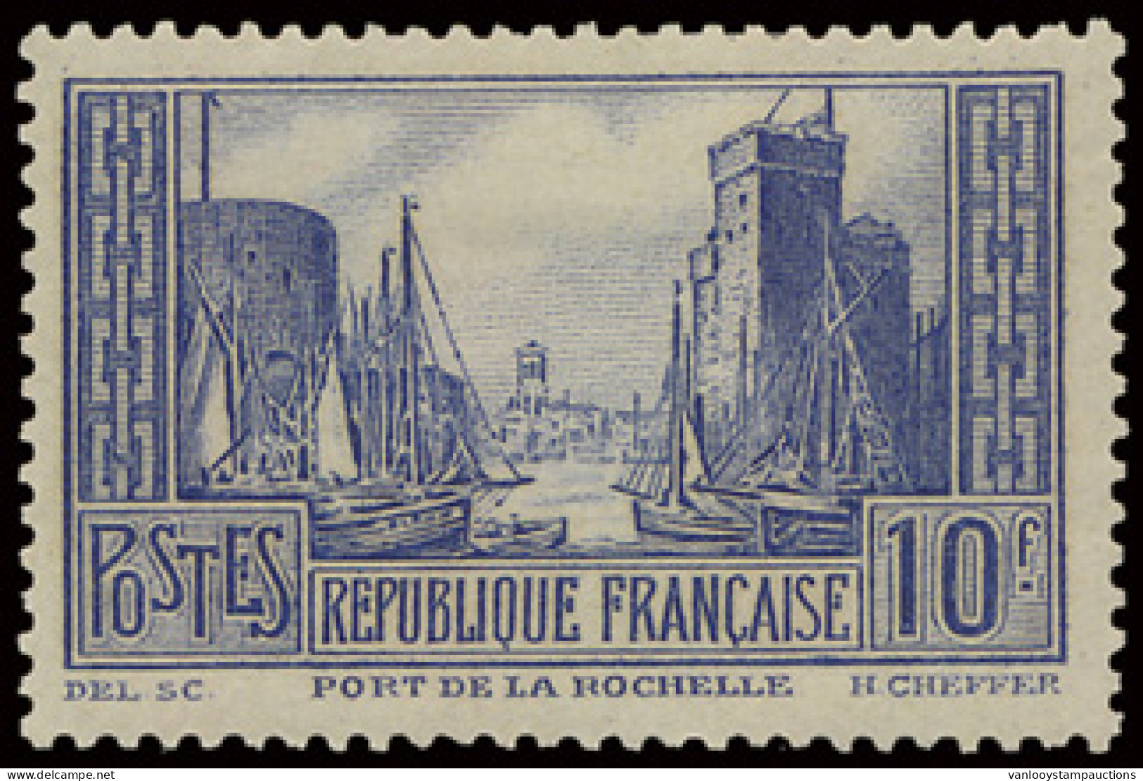 * N° 261c (Yv.) 10fr. Monuments, La Rochelle, Bleu, Zm (Yv. €200) - Sonstige & Ohne Zuordnung
