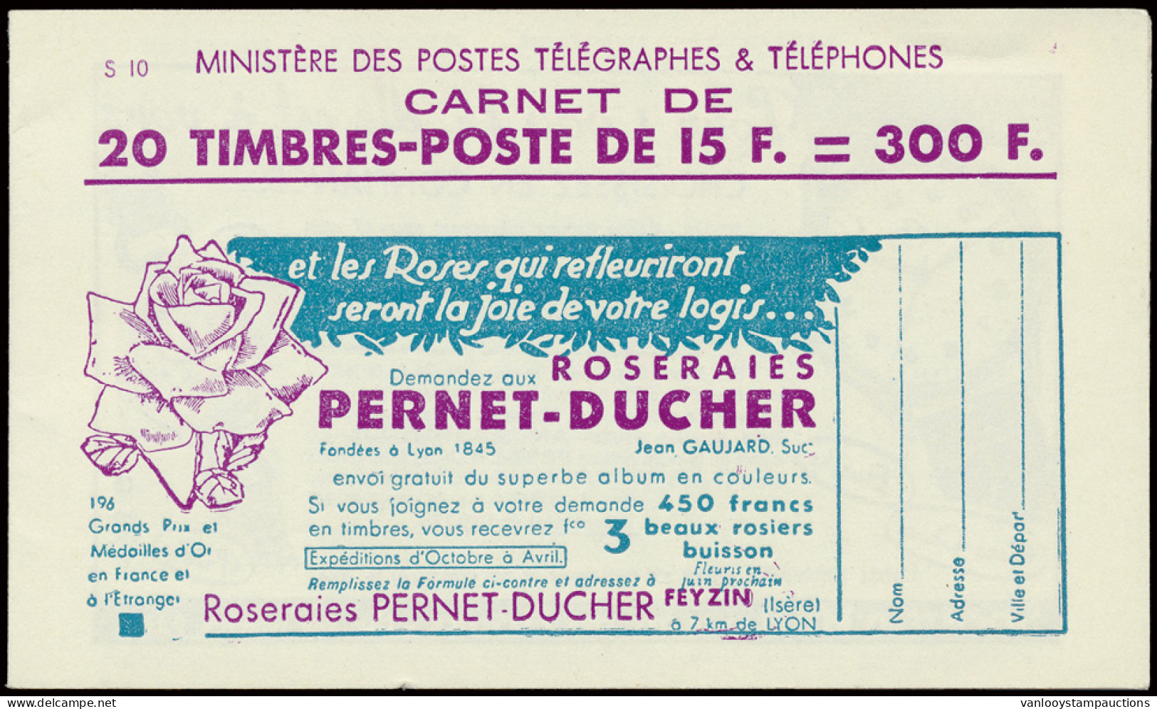 ** N° 886-C11 Type Gandon - 15fr. Bleu, Carnet Met 20 Zegels, Serie S10, Zm (Yv. €720) - Otros & Sin Clasificación