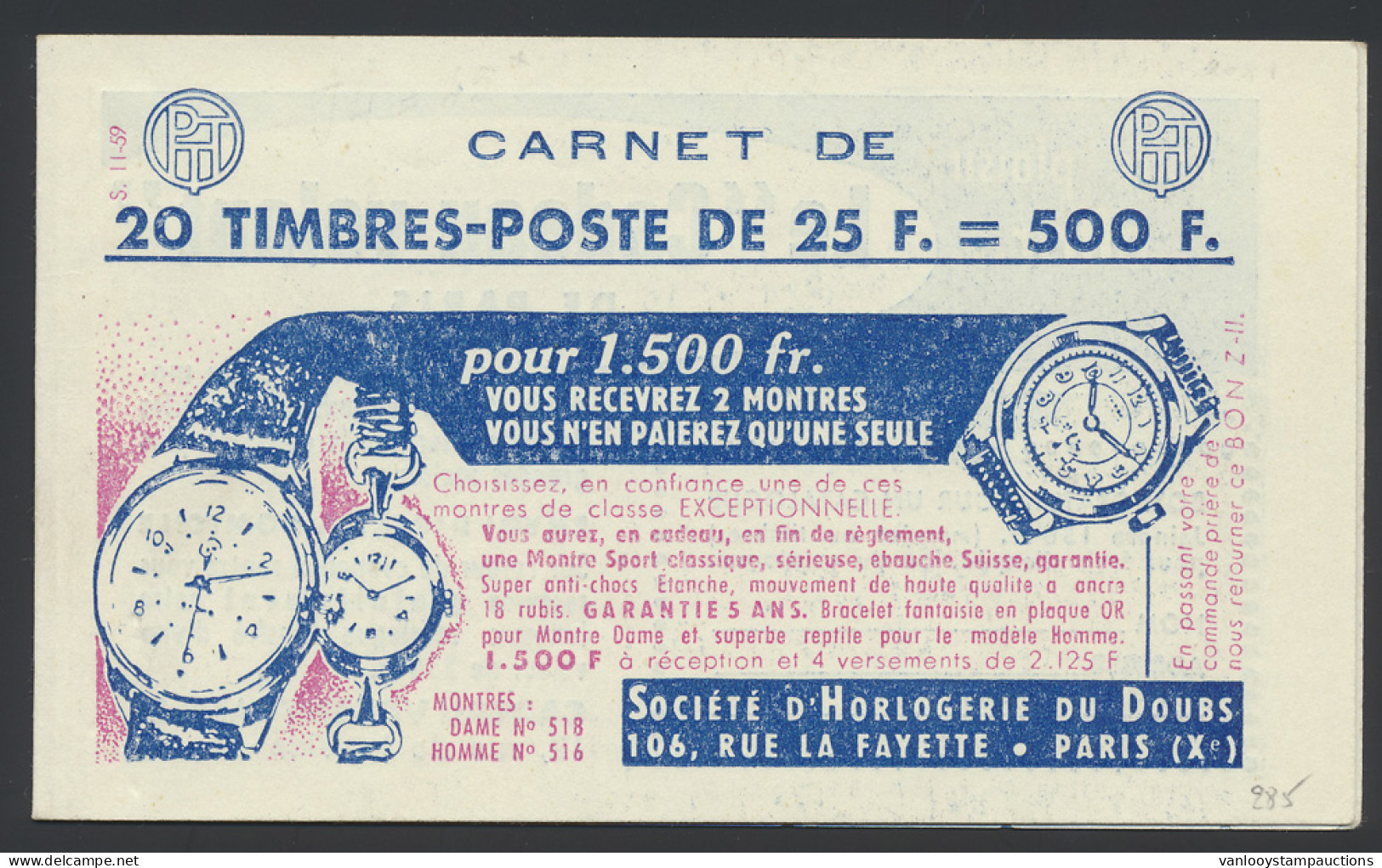 ** N° 1011C-C2 Type Müller - 25f. Rouge, Boekje Met 20 Zegels, Serie S11.59, Zm (Yv. €80) - Altri & Non Classificati