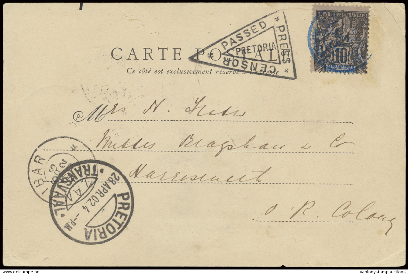 1902 Zichtkaart Gefrankeerd Met Yv. N° 32 10c. - Type Groupe - Madagascar, Verstuurd Naar Harrismith/O.R.C. (Orange Rive - Sonstige & Ohne Zuordnung