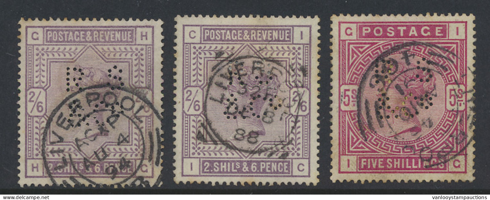 N° 58 (2x) + 59 (S.G.) 1883 - 2/6d. Lilac And 10sh. Ultramarine, With Perfin RS&C, Some Toning, To Be Checked (S.G. £470 - Altri & Non Classificati