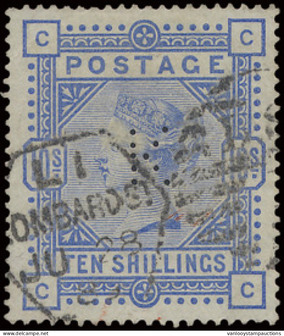 N° 183 (S.G.) 1883 - 10sh. Ultramarin With Perfin K, Very Fine Stamp With Strong Colour, Vf (S.G. £525) - Other & Unclassified