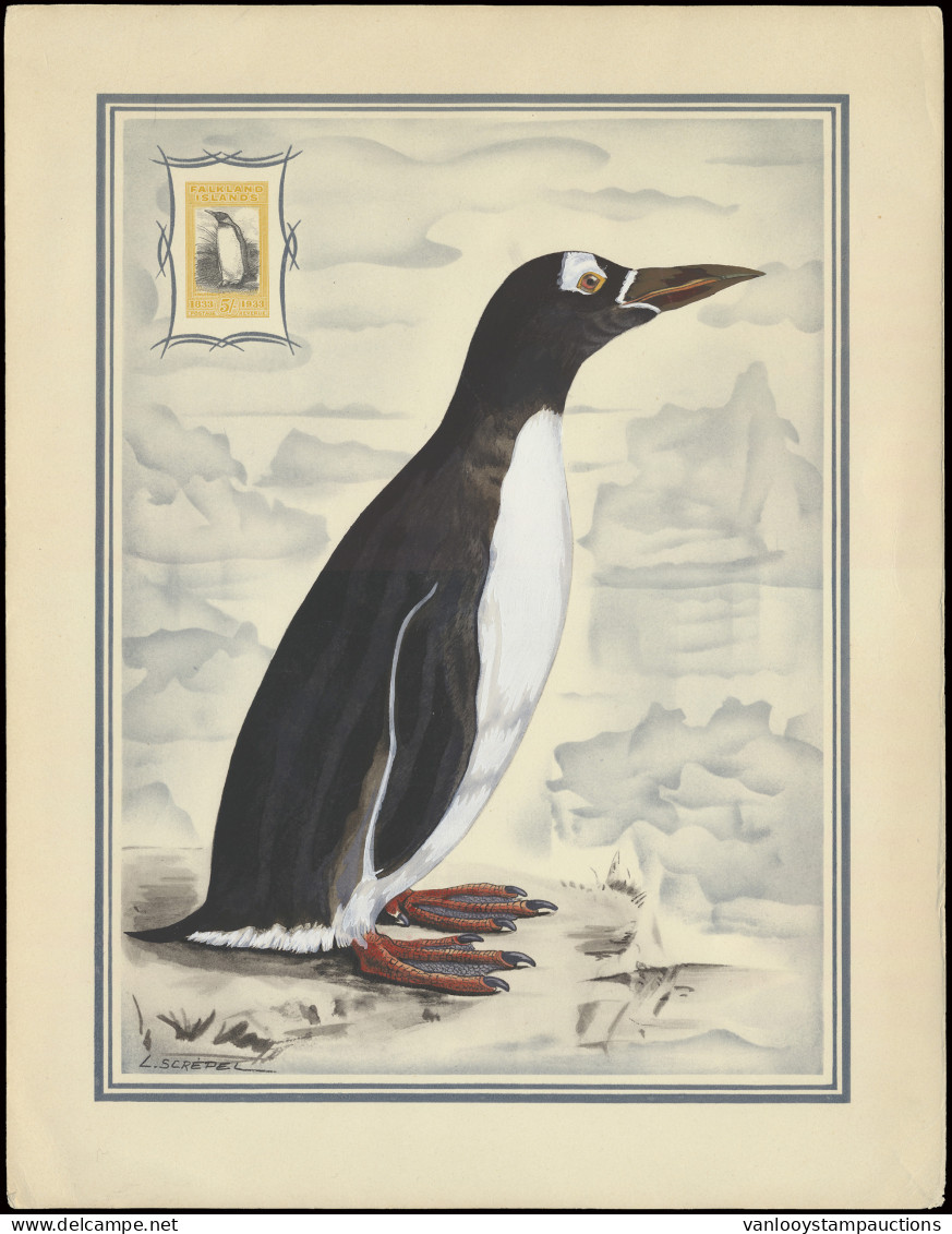 Pinguin 1933, Print In Large Format, L. Scrépel 1949, Interesting Piece For The Topical Collector, Vf - Islas Malvinas