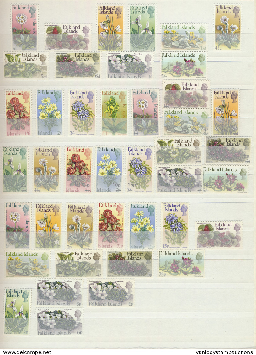 ** 1968/74 Bloemen Volledig Yv. N° 160/73, 191/203, 204/216, Incl. 2p. En 6p. Staand Watermerk, Zm (Yv. €270) - Falklandinseln