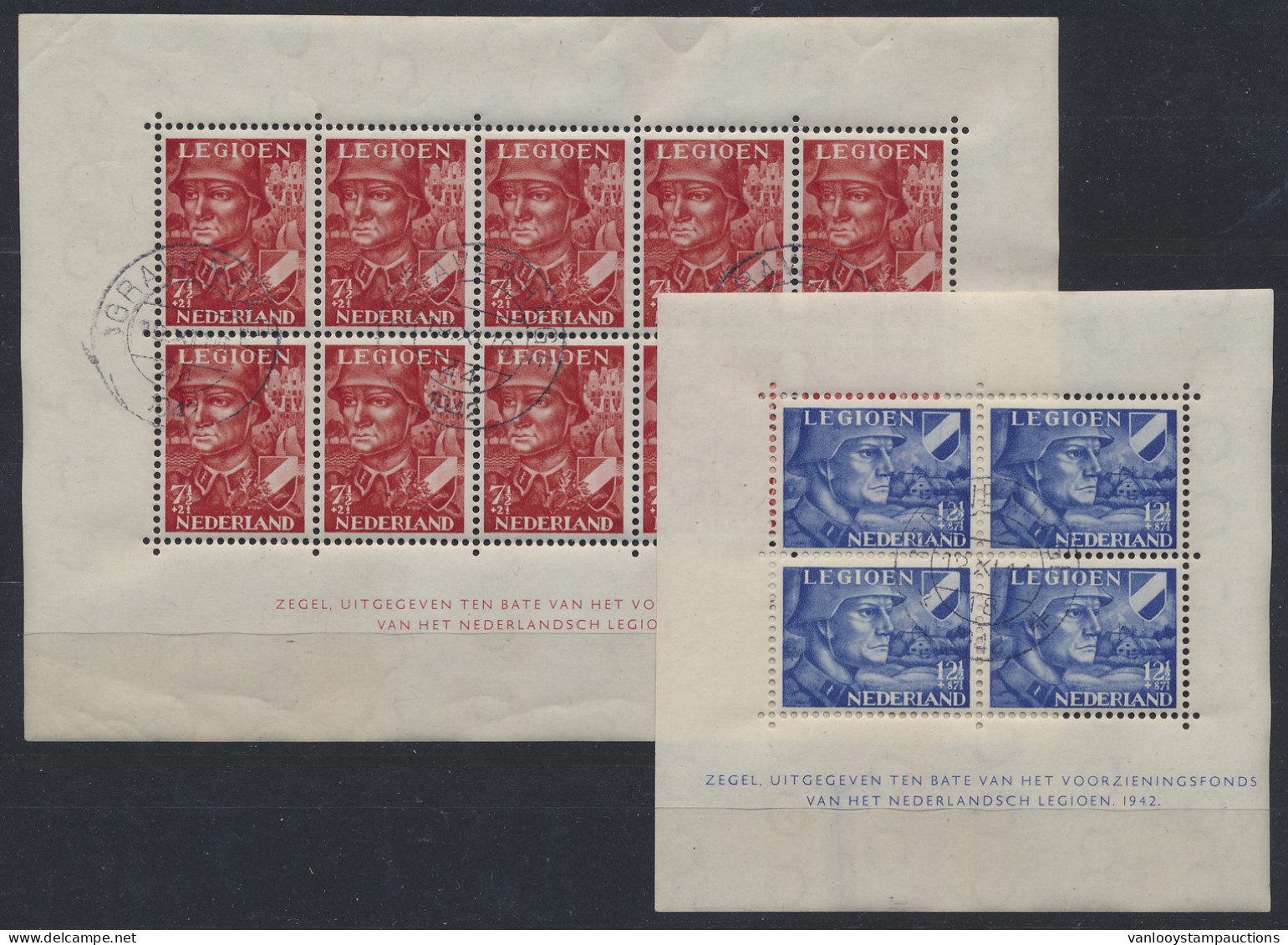 BL 1 En 2 1942 Legioen N° 402B En 403B, BL 2 Met Plaatfout, BL 1 Met Hoekplooitje, Zm/m (NVPH €85 + €140) - Sonstige & Ohne Zuordnung