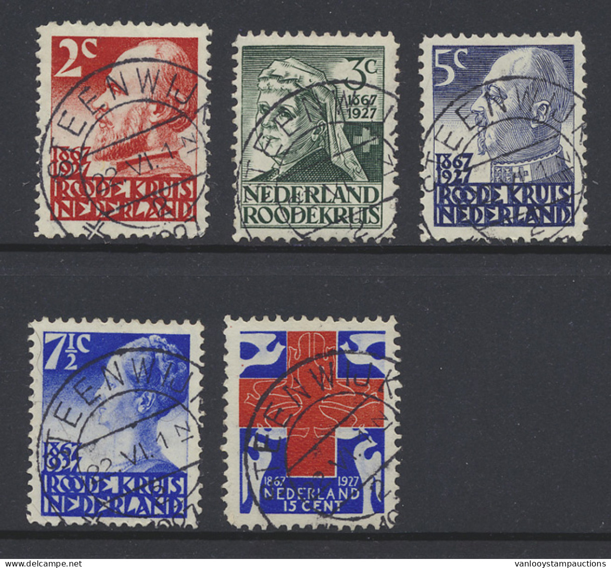 N° 203/207 1927 Rode Kruis, Volledige Reeks Met Kortebalkstempel Steenwijk, Zm - Sonstige & Ohne Zuordnung