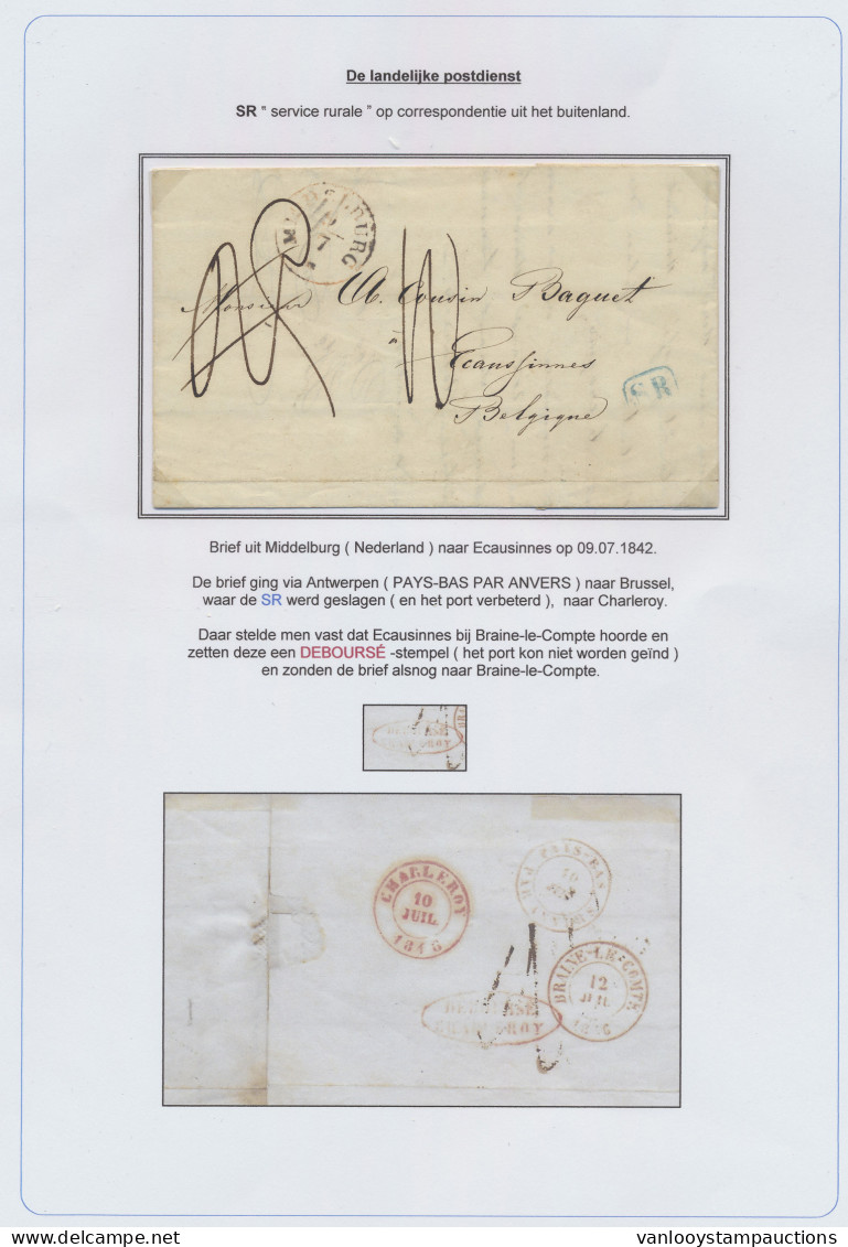 1842 Brief Uit Middelburg 9.07.1842 Naar Ecausinnes Via Antwerpen (Pays Bas Par Anvers) Naar Brussel (waar Blauwe SR Ste - Other & Unclassified