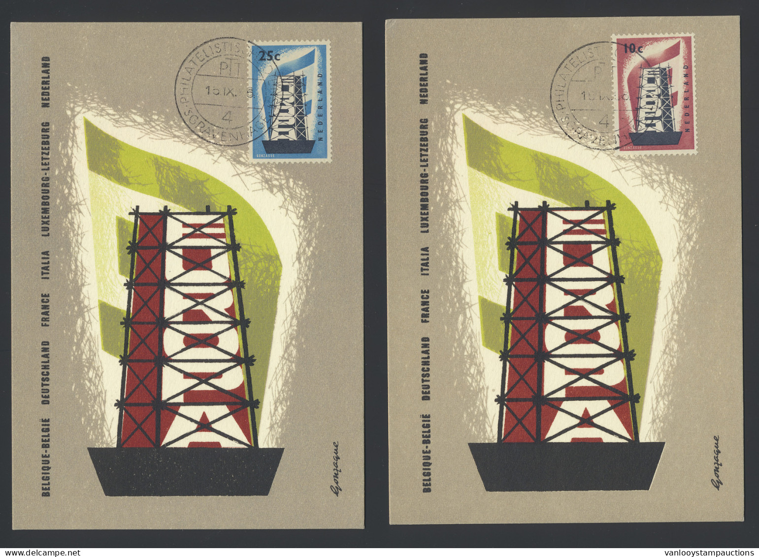 1956 Europa CEPT Blanco FDC En 2 Maximumkaarten (NVPH €225) - Altri & Non Classificati