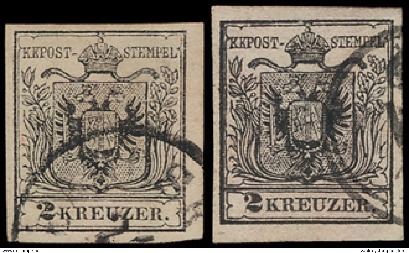 N° 2 2kr. Zwart (2x) Verschillende Tinten, Beide Goed Gerand En Licht Gestempeld, Zm (Yv. +/-€220) - Other & Unclassified