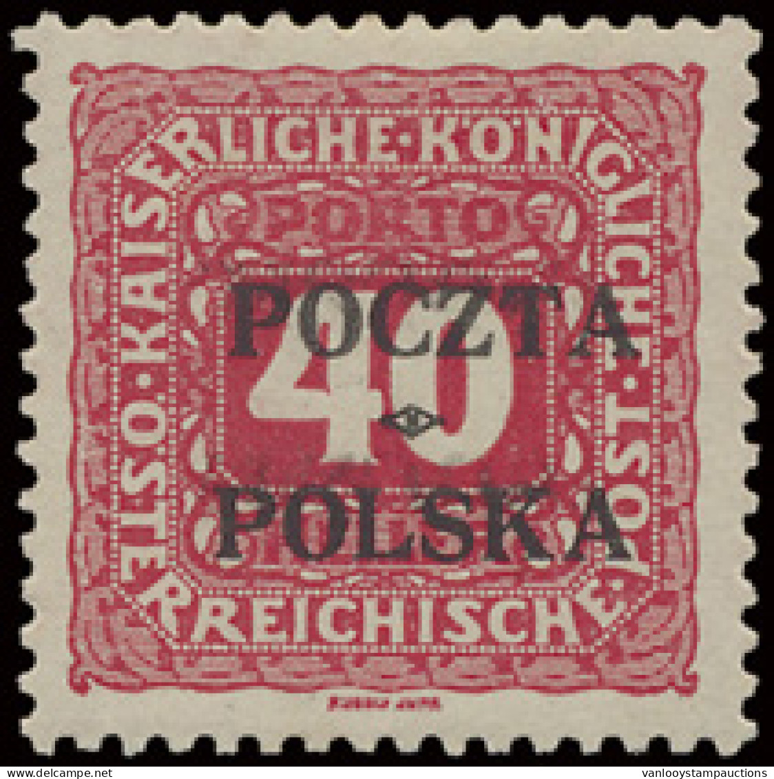* Strafport N° 7 (Mi.) 1919 40h. Rozerood Opdruk Poczta Polska, Keur Bühler, Zm (Mi. €500) - Other & Unclassified