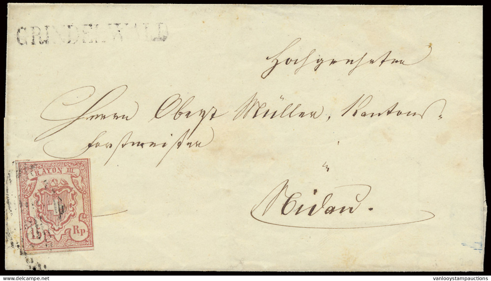 1852 Brief Van Grindelwald Naar Nidau Gefrankeerd Met Mi. N° 12 Rayon III 15rp. Roodoranje, Certificaat BPSP, Zeldzaam G - Otros & Sin Clasificación