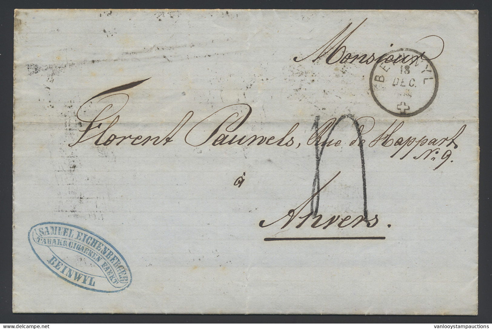 1860 Brief Uit Beinwyl (Suisse) Op 15.12.1860 Naar Antwerpen, 5 Transit Stempels, Bijzonder, Zm - Altri & Non Classificati