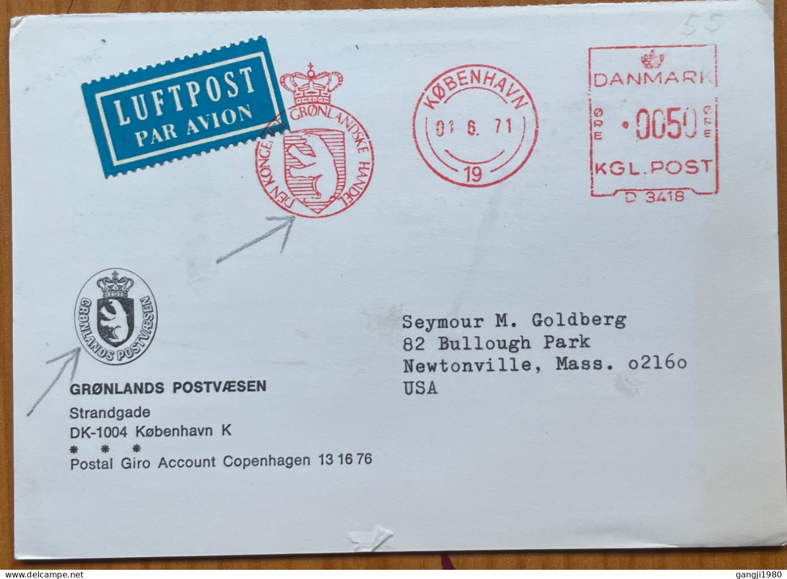 GREENLAND-DENMARK 1971, MACHINE SLOGAN, BEAR ANIMAL, METER SLOGAN ON PHILATELIC INFORMATION CARD, USED TO USA. - Storia Postale