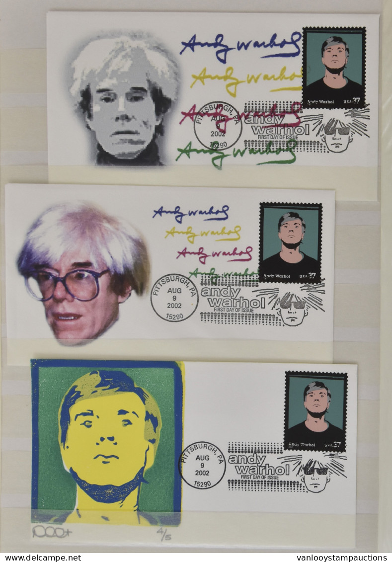 **/FDC Andy Warhol, Verzameling In Map En Insteekboek, Vnl Enveloppen, Zm. - Sonstige & Ohne Zuordnung