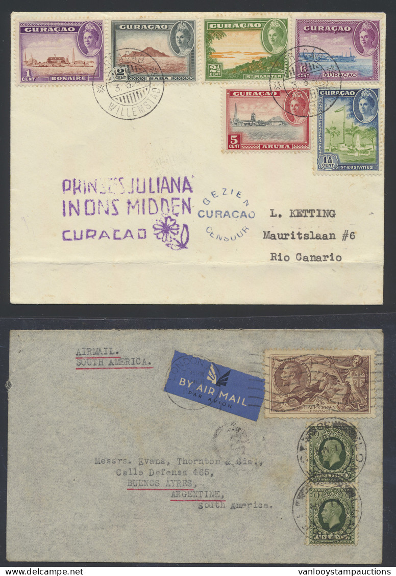 Mooie Samenstelling W.o. Voorlopers Italië En Andere, LP-brief Engeland, Curaçao, Goede FDC Spanje 1952, 38 Poststukken, - Sammlungen (ohne Album)