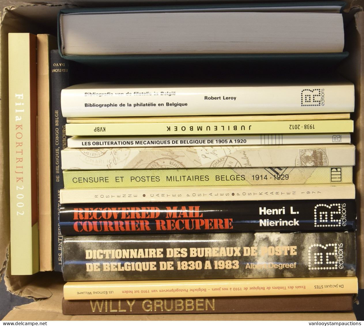 LIT Catalogi, Karton Met 15 Gespecialiseerde Werken I.v.m. De Belgische Filatelie, W.o. Proeven, Catalogus Van Grubben E - Other & Unclassified