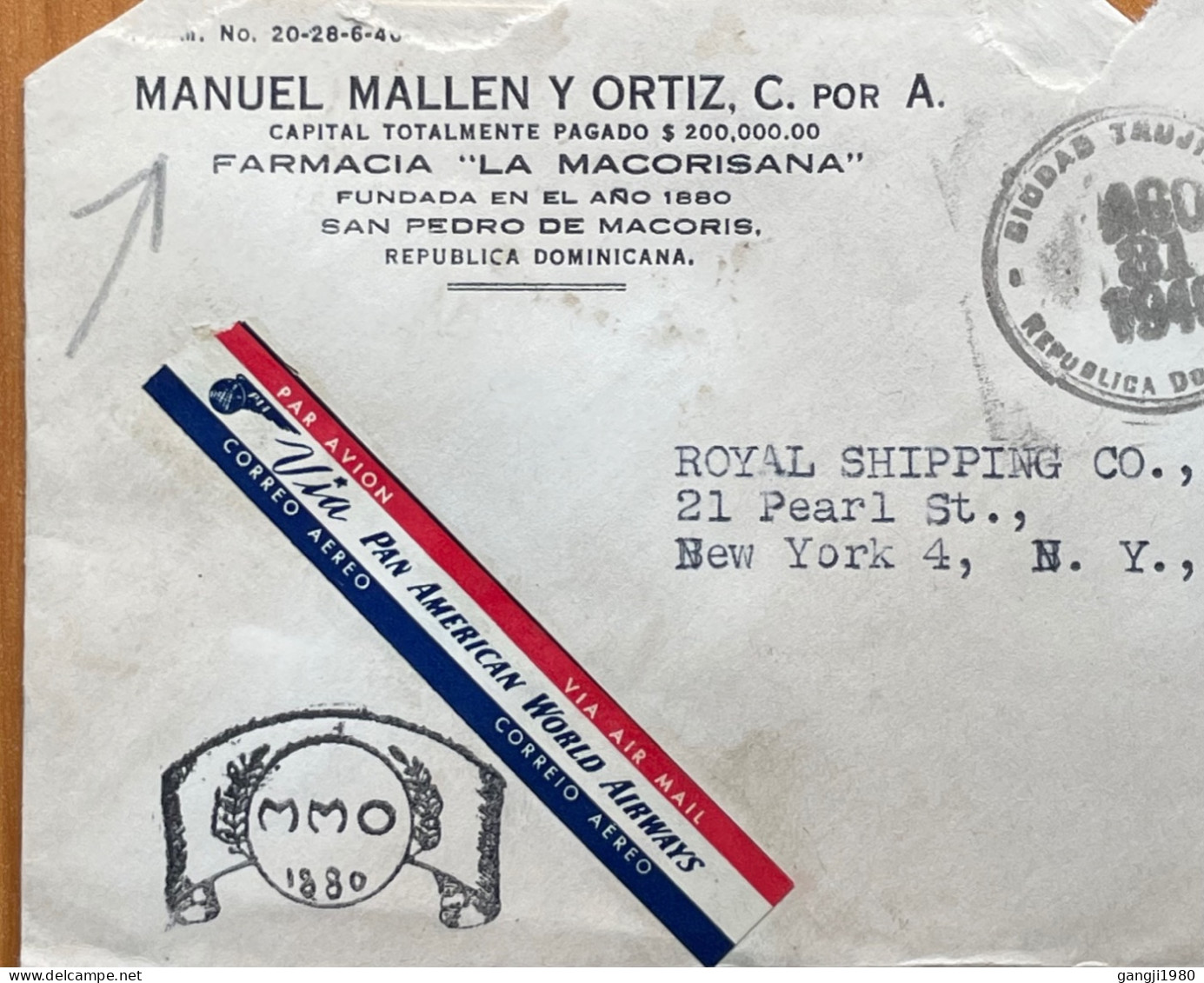 DOMINICA -FRANCE 1946, COVER USED TO USA, VIGNETTE POUR LE CINEMA BERGOIS PARFUMEUR PARIS, FIRM MANUEL MALLEN. - Dominica (...-1978)