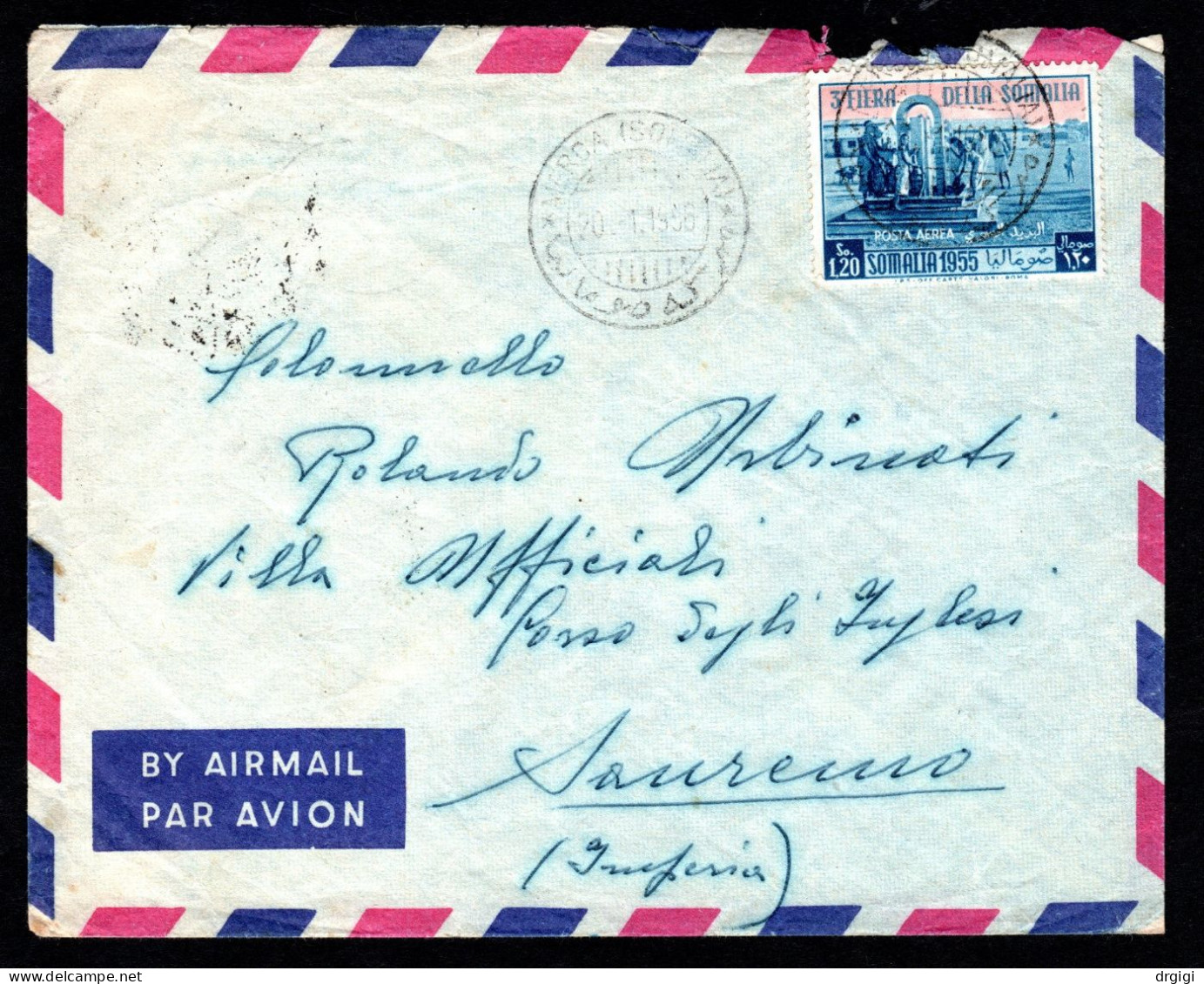 Somalia AFIS, POSTA VIAGGIATA 1956, MOGADISCIO PER SANREMO (IM) - Somalie (AFIS)