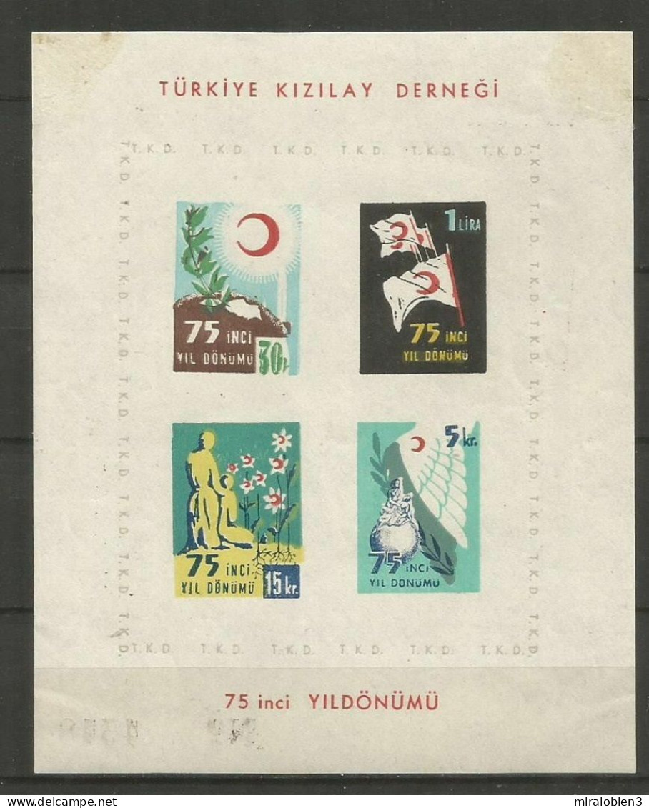 TURQUIA BENEFICENCIA HOJA BLOQUE YVERT NUM. 3 * NUEVA CON FIJASELLOS - Charity Stamps