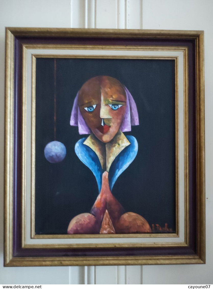 Alain RIGOLLIER (1955- ) Huile Sur Toile "Portrait Femme Aux Yeux Bleus" Inspiration Cubiste école Française - Acryliques