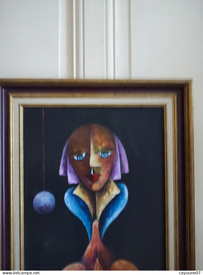 Alain RIGOLLIER (1955- ) Huile Sur Toile "Portrait Femme Aux Yeux Bleus" Inspiration Cubiste école Française - Acryliques