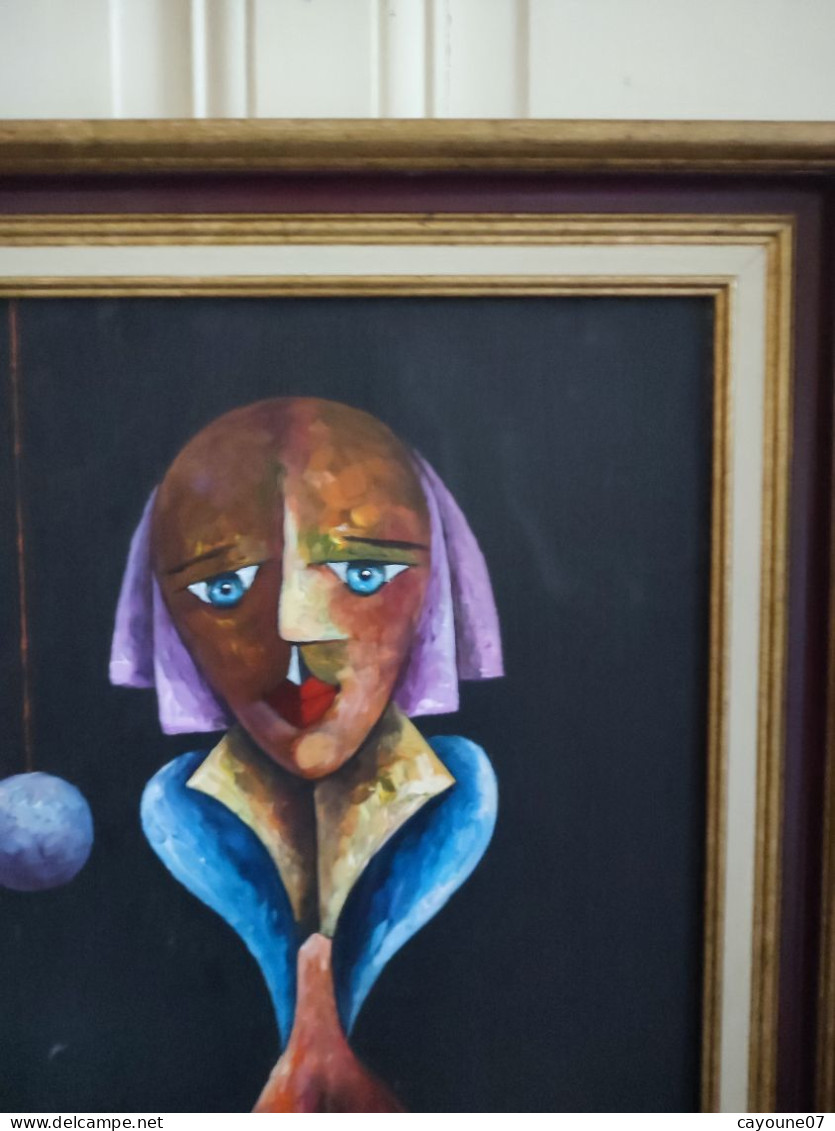 Alain RIGOLLIER (1955- ) huile sur toile "Portrait femme aux yeux bleus" inspiration cubiste école française