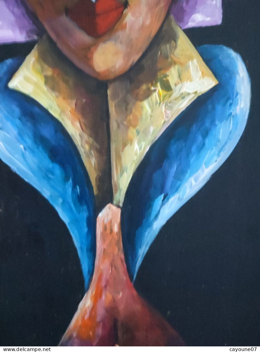 Alain RIGOLLIER (1955- ) huile sur toile "Portrait femme aux yeux bleus" inspiration cubiste école française