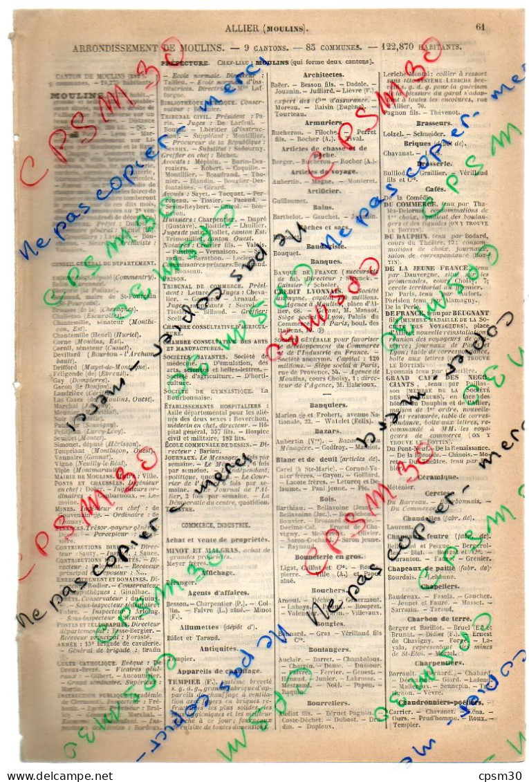 ANNUAIRE - 03 - Département Allier - Année 1888 - édition Didot-Bottin - 24 Pages - Directorios Telefónicos