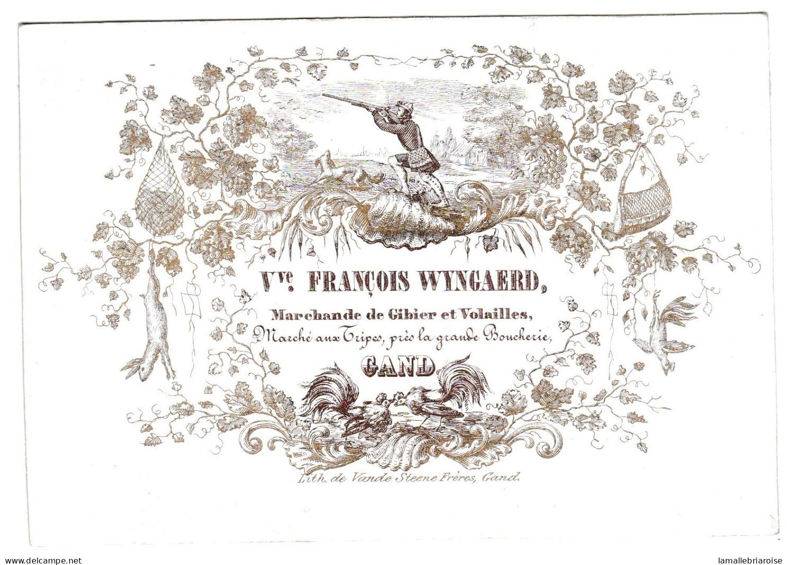 Belgique "Carte Porcelaine" Porseleinkaart, Vve François Wyngaerd, Marchande Gibier Volailles, Gand, Gent, Dim:120x83mm - Porzellan