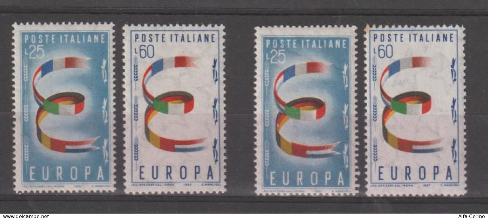 REPUBBLICA:  1957  EUROPA  CEPT  -  S. CPL. 2  VAL. N. -  RIPETUTA  2  VOLTE  -  SASS. 817/18 - 1957
