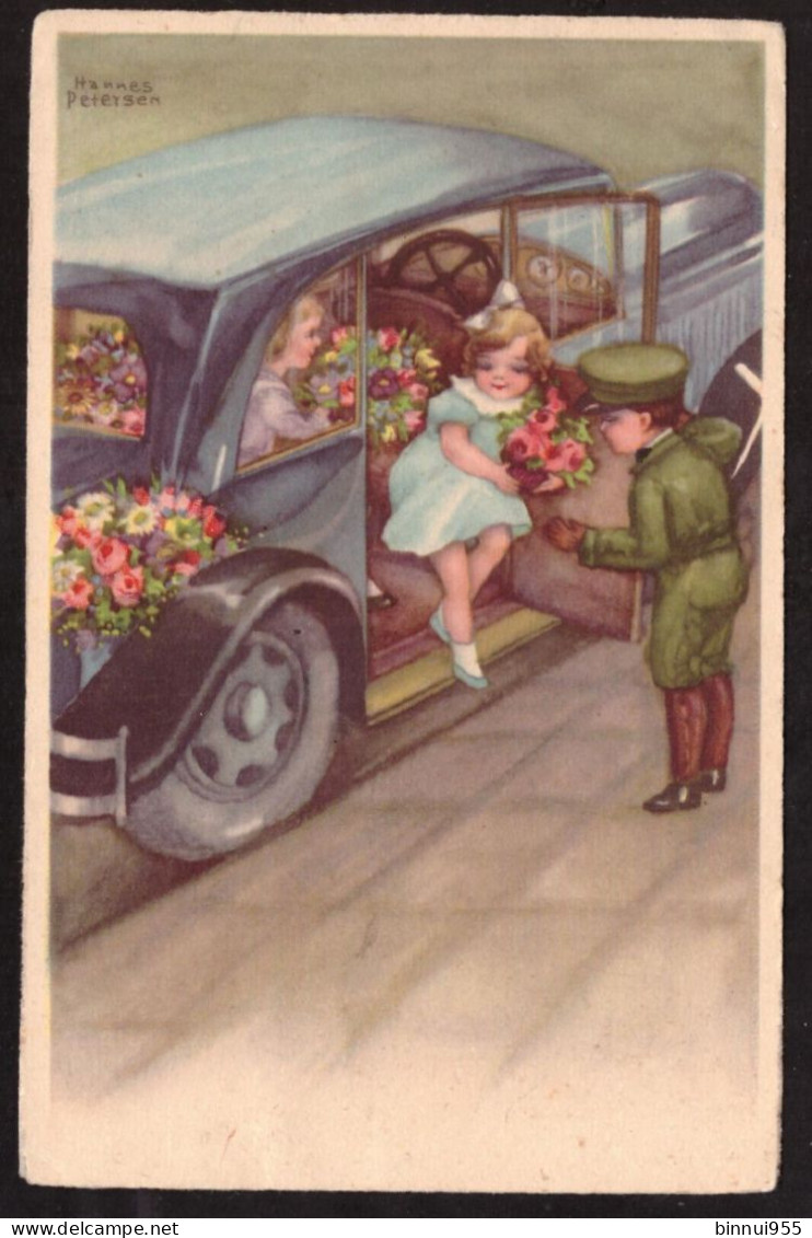 Cartolina Umoristica Bambina Che Scende Dall' Auto - Viaggiata 1938 - Petersen, Hannes
