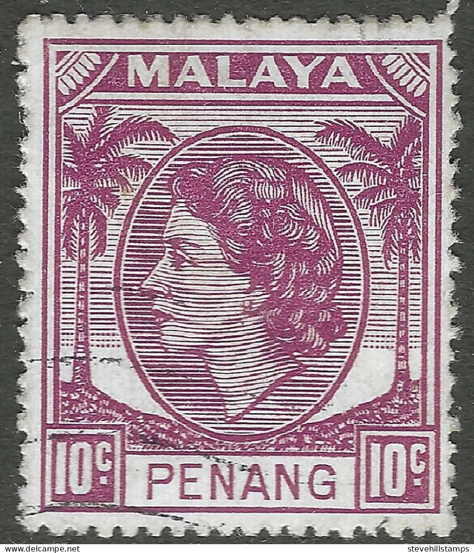 Penang (Malaysia). 1954-57 QEII. 10c Used. SG 34 - Penang