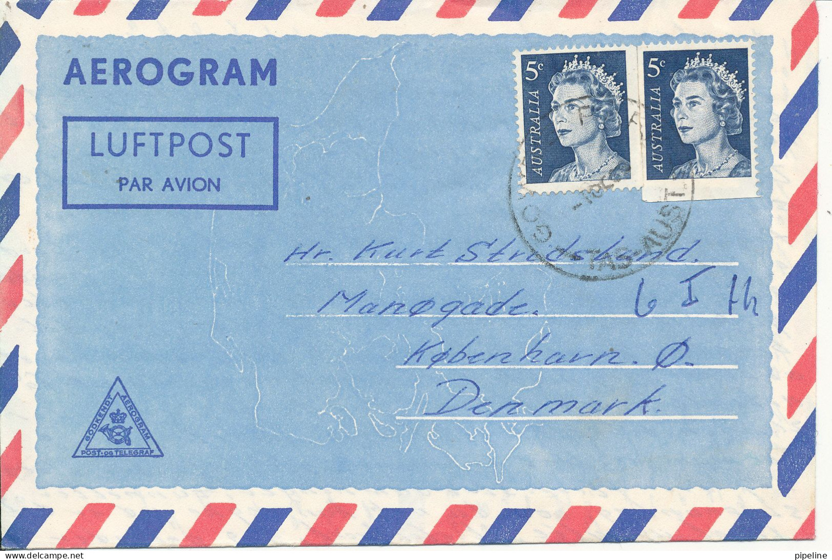 Australia Aerogramme Sent To Denmark 1-10-1968 - Aerogrammi