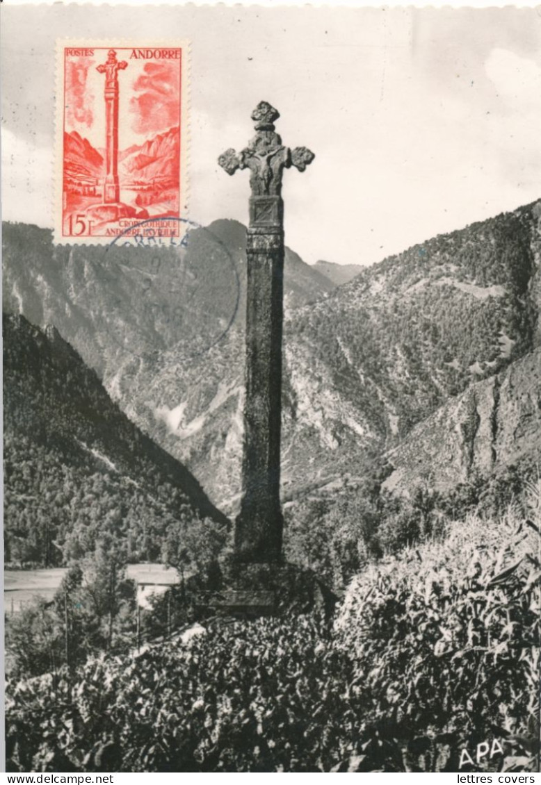 1956 ANDORRE N° 146 15f Croix Gothique Carte Maximum  Andorra La Vella Maxi Card - Cartes-Maximum (CM)