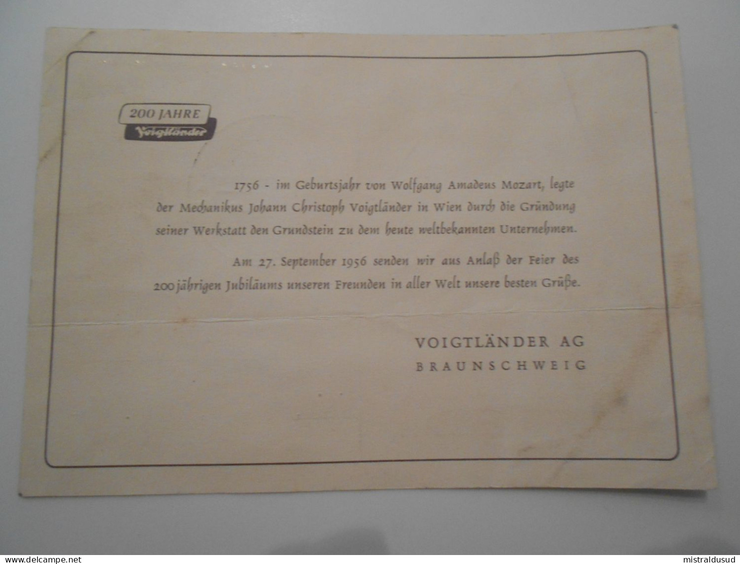 Allemagne Fdc , 200 Jahre Voigtlander 1956 - 1948-1960