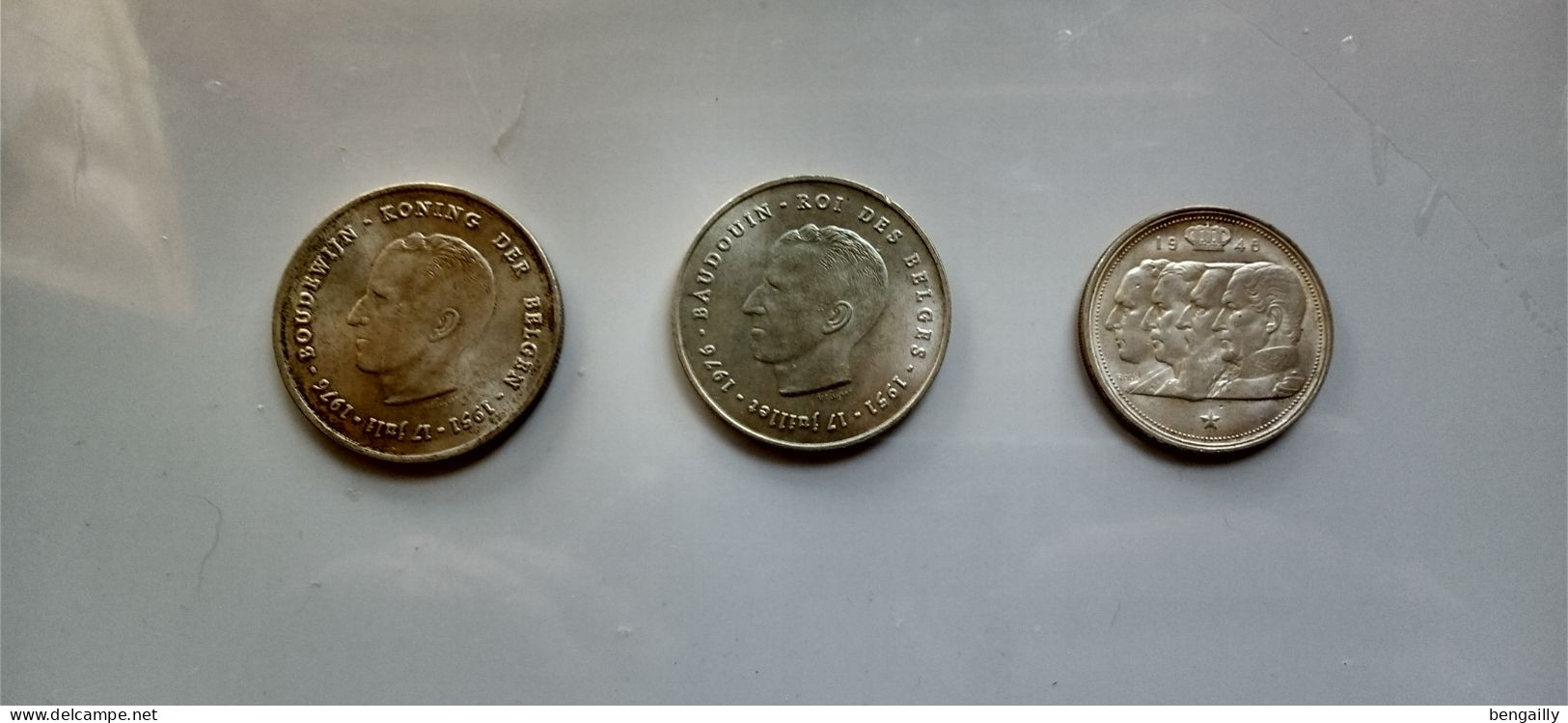 Lot De 3 Pièces Belges : Deux 250F De 1951 Et Une 100F De 1946 En Argent - Collections