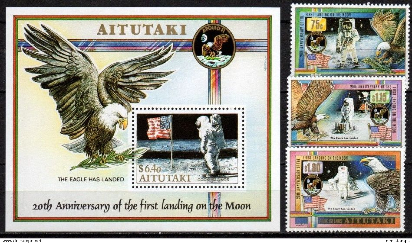 Aitutaki 1989  Space / 1st Moon Landing Scott # 435-438  MNH - Oceania