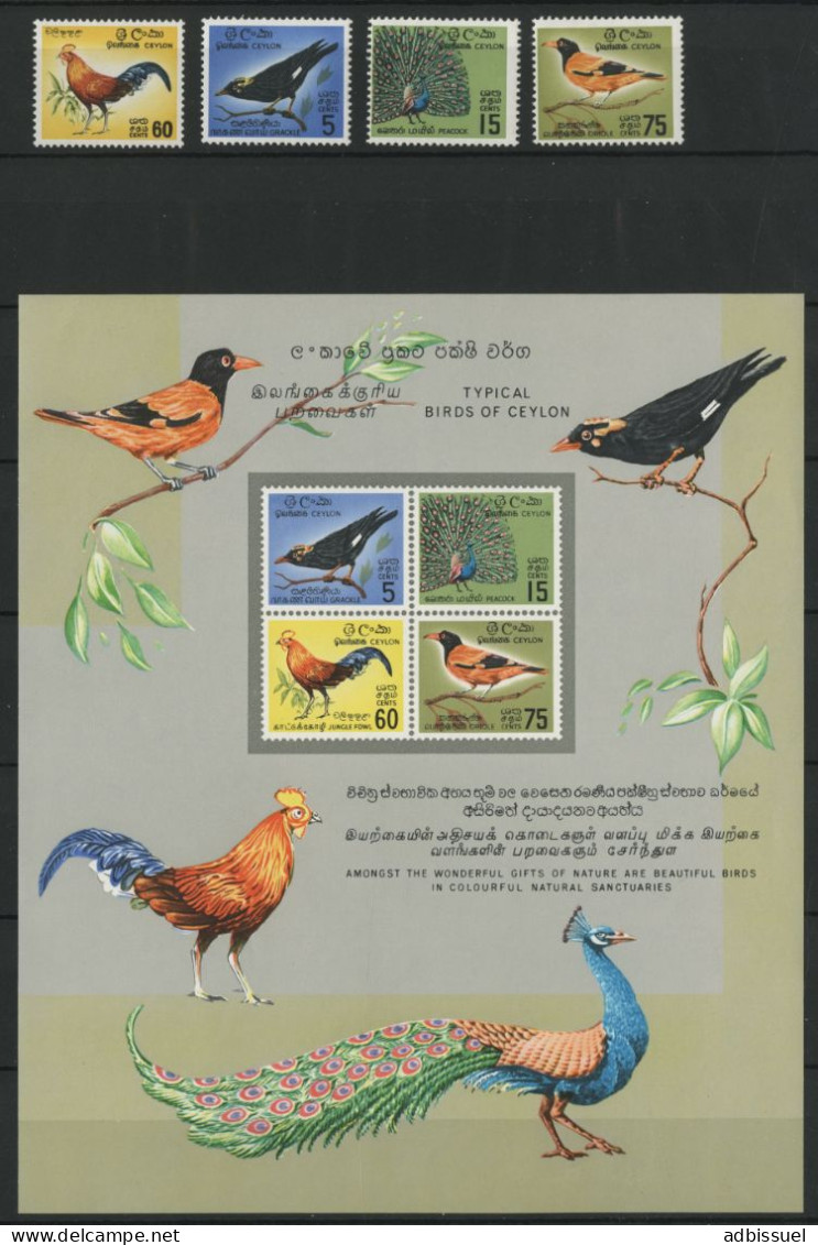 CEYLAN N° 347 + 358 + 359 + 360 + BF 1 Cote 39,50 € Neufs ** (MNH) OISEAUX BIRDS - Sri Lanka (Ceylon) (1948-...)