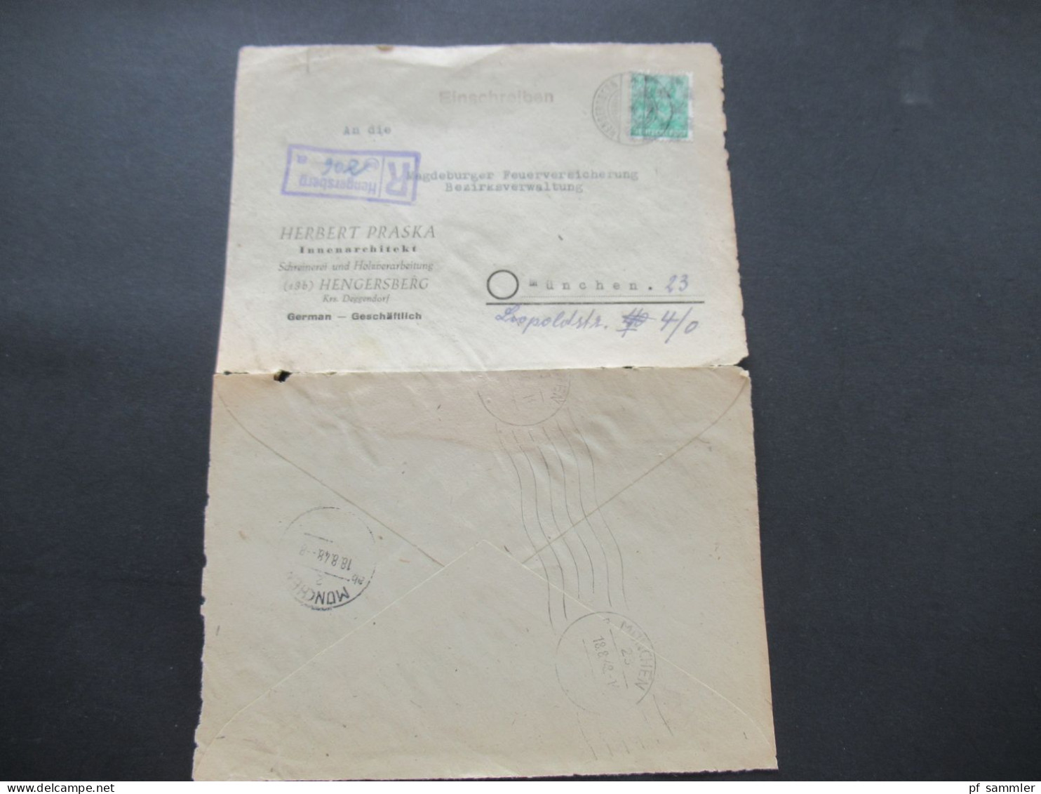 1948 Netzaufdruck MiF Nr.51 II EF Einschreiben Not R-Zettel Als Violetter Stempel Hengersberg Nach München - Lettres & Documents