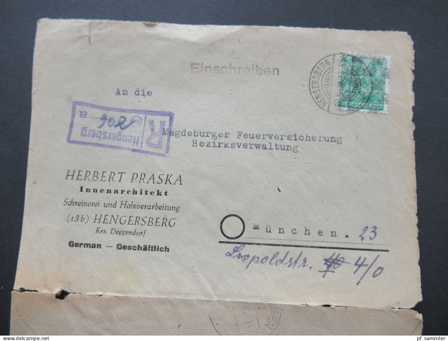 1948 Netzaufdruck MiF Nr.51 II EF Einschreiben Not R-Zettel Als Violetter Stempel Hengersberg Nach München - Brieven En Documenten