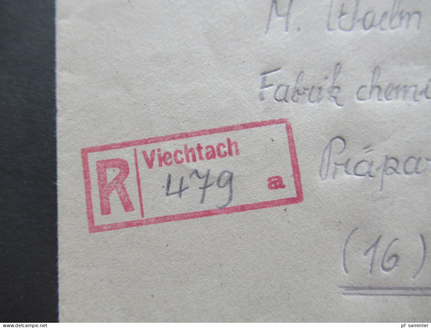 1948 Netzaufdruck MiF Nr.51 II EF Einschreiben Not R-Zettel Stempel Viechtach u. roter L2 Bitte quittiert zurück an SI