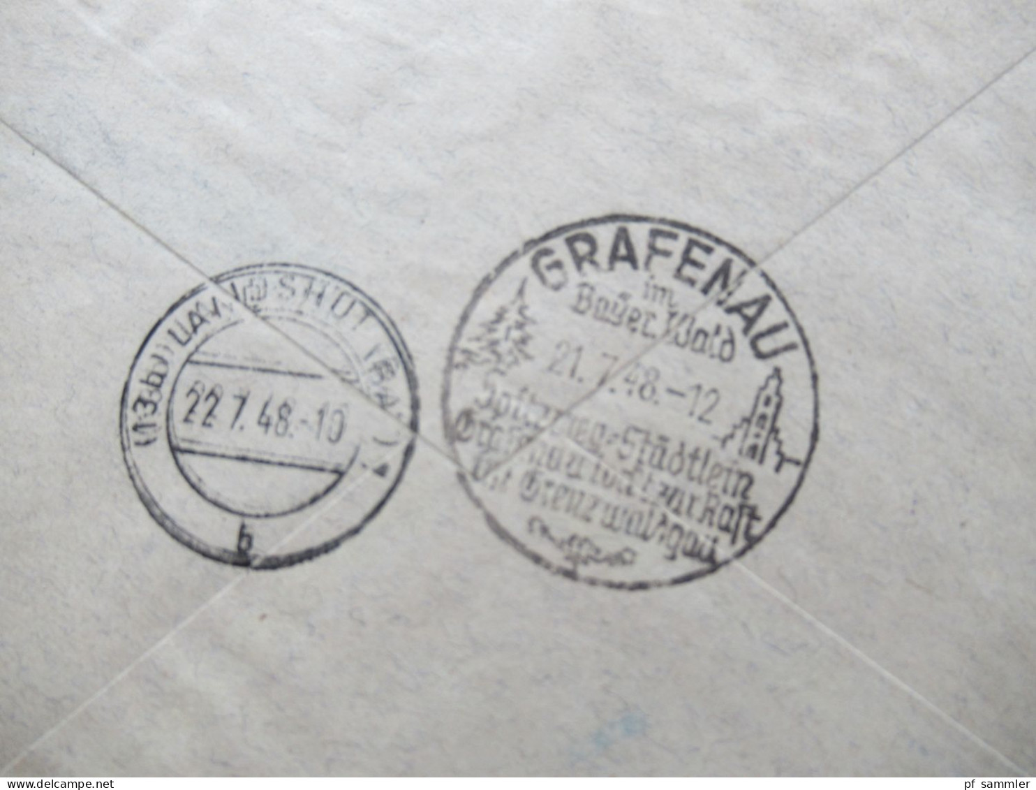 1948 Netzaufdruck MiF Nr.51 II EF Einschreiben Not R-Zettel Stempel Hohenau Nby Rücks. SSt Grafenau Im Bayer Wald - Briefe U. Dokumente